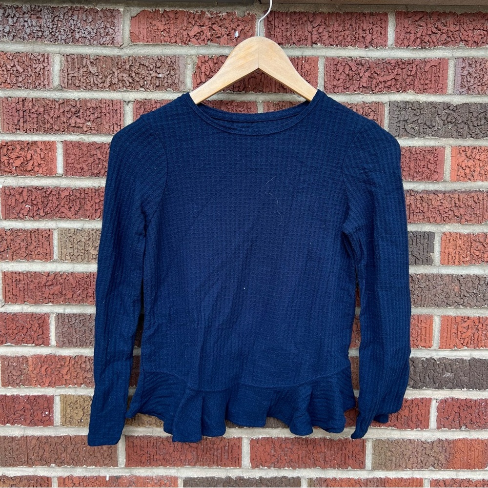 Sonoma Navy Blue Waffle Knit Flounce Hem Long Sleeve Top